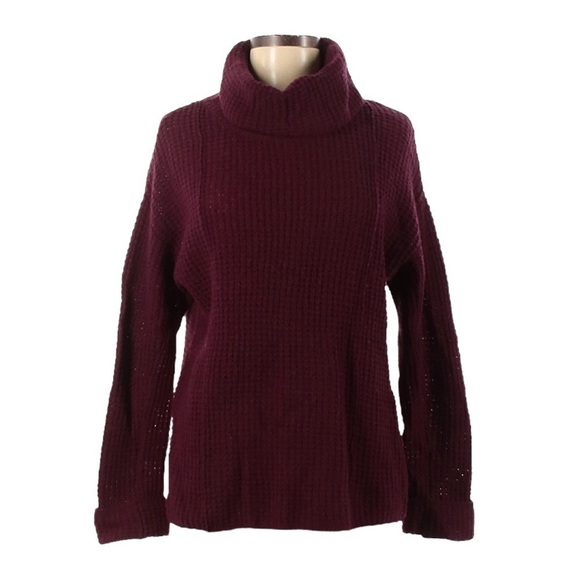 Free People Burgundy 100% Wool Waffle Knit Sidewinder Sweater Size XS - Picture 1 of 7